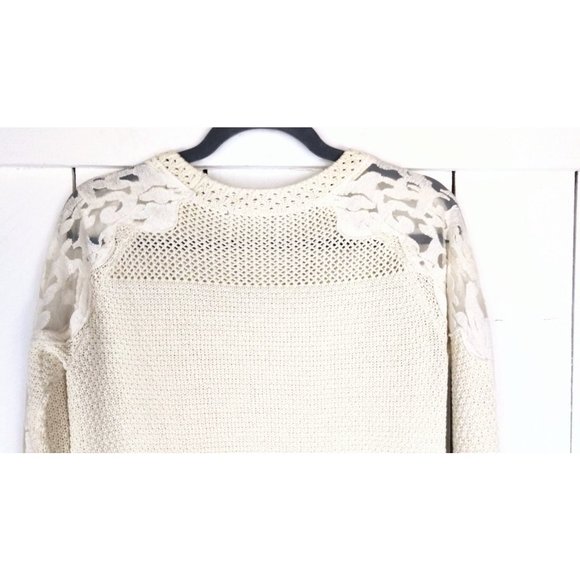 Ivory knit sheer lace slouchy pullover sweater boho lace sweater top - Picture 3 of 4